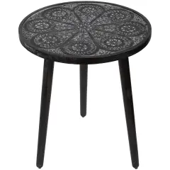 Northlight 18" Charcoal Black and Gray Floral Engraved Wooden Side Table