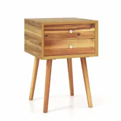 23.5 Inch Nightstand End Side Table with 2 Storage Drawers and Rubber Wood Legs Natural