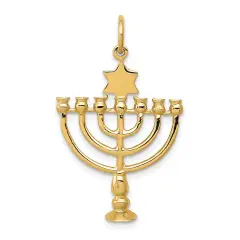 14K Gold 3D Menorah Charm Hanukkah Religious Jewelry 30mm x 20mm