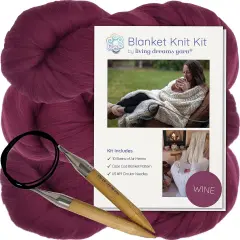 DIY Merino Wool Blanket Knitting Kit: Soft and Thick #7 Weight Jumbo Yarn, Knitting Needles and Pattern. Soft, Cozy, Great for Gifts Wine