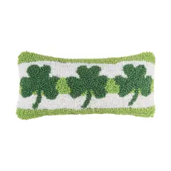 St. Patrick's Day Clover Trio 3 Leaf Clovers Hooked Small/Petite Accent Pillow, 6" x 12"