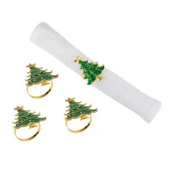Green Christmas Tree Decorative Napkin Ring, Set of 4