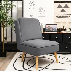 Velvet Accent Chair with Rubber Wood Legs and Ergonomic Backrest Perfect for Any Room Grey