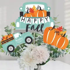 Big Dot of Happiness Happy Fall Truck - Harvest Pumpkin Party Centerpiece Sticks - Table Toppers - Set of 15