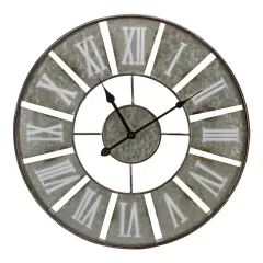 Northlight 18" Round Galvanized Metal Roman Numeral Wall Clock Gray