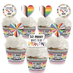 Big Dot of Happiness So Many Ways to Be Human - Cupcake Decoration - Pride Party Cupcake Wrappers and Treat Picks Kit - Set of 24