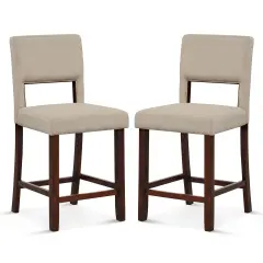 2 Piece Bar Chair Set with Hollowed Back and Rubber Wood Legs Beige