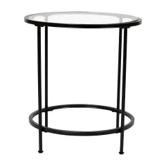 Merrick Lane Newbury End Table with Round Frame and Vertical Legs Clear/Matte Black