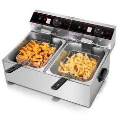 Costway 3400W Electric Countertop Deep Fryer Dual Tank Home Steel
