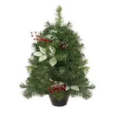 Northlight 2' Green Potted Pre-Decorated Pine Cone and Berry Medium Artificial Christmas Tree - Unlit