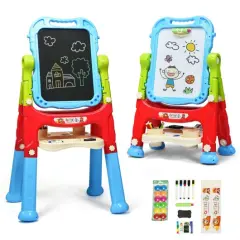 Height Adjustable Kids Art Easel Magnetic Double Sided Board Blue
