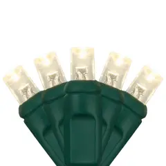 50 Warm White 5mm LED Christmas Lights, Green Wire, 6" Spacing