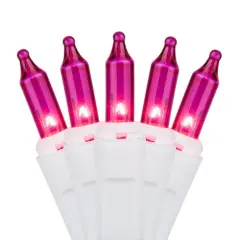 100 Pink Mini Lights, White Wire, 2.5" Spacing