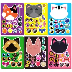 Wrapables Make Your Own Sticker Sheets, DIY Make a Face Animal, Food, Party Favor Stickers (24 Sheets) Cats