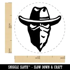 Masked Cowboy Bandit Highwayman with Hat and Bandana Self-Inking Rubber Stamp for Stamping Crafting Planners Black
