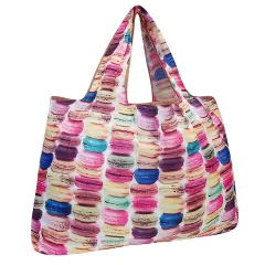Wrapables Large Foldable Tote Nylon Reusable Grocery Bag Macarons