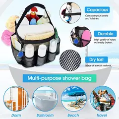 Mesh Shower Caddy Portable for College Dorm Room Essentials with 8 Pockets, Hanging Shower Caddy Dorm Basket, Quick Dry Shower Bag for Bathroom