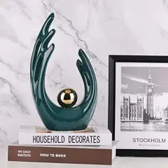 1 Pack 12 inchGreen Home Decor Accent, mid century modern decor Dining Table Decorations Green, Abstract Art Ceramic Statue And Sculpture for Center Pieces Decoration for table, bookshelf decorative objects