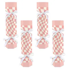 Big Dot of Happiness Pink Checkered Party - No Snap Party Table Favors - DIY Cracker Boxes - Set of 12