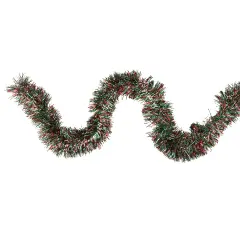Northlight Wide Cut Shiny Tinsel Christmas Garland - 50' x 4" - Silver, Red and Green - Unlit