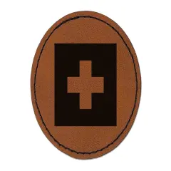 Switzerland Flag Round Iron-On Engraved Faux Leather Patch Applique - 2.5" Brown