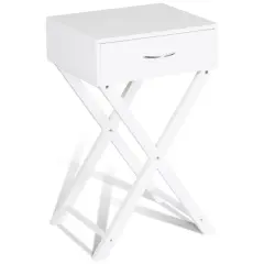 Design Sofa Side Table with X-Shape Drawer for Living Room Bedroom White