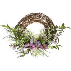 Northlight Allium, Statice and Lavender Half Spring Wreath - 24" - Purple