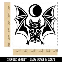 Runic Tribal Vampire Bat with Moon Self-Inking Rubber Stamp Ink Stamper Blue