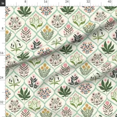 Various Fabrics by the Yard or Fat Quarter Sweet Floral Garden Botanical Ogee Cottagecore Blush Pink Cream Mint Custom Printed Fabric by Spoonflower