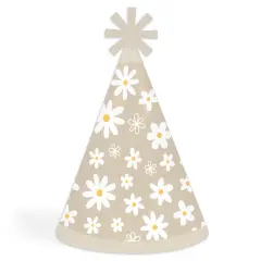 Big Dot of Happiness Tan Daisy Flowers - Cone Happy Birthday Party Hats for Kids and Adults - Set of 8 (Standard Size)