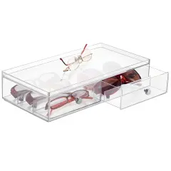 mDesign Wide Plastic Stackable Glasses Organizer Box with 2 Drawers