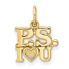 14K Gold P.S. I Love You Charm Jewelry FindingKing 17mm x 12mm