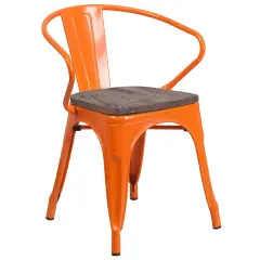 Emma and Oliver Metal Chair with Wood Seat and Arms Orange