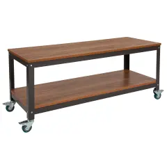 Emma and Oliver TV Stand in Wood Grain Finish with Metal Wheels Brown Oak
