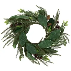 Northlight Mixed Foliage with Berries Artificial Christmas Wreath, 20-Inch, Unlit Green