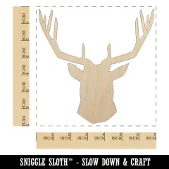 Deer Stag Head Solid Unfinished Wood Shape Piece Cutout for DIY Craft Projects