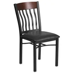 Emma and Oliver Vertical Back Metal Restaurant Dining Chair with Vinyl Seat Walnut
