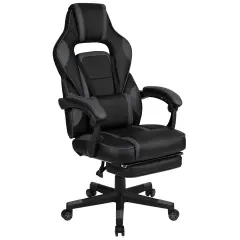Emma and Oliver Ergonomic Gaming Chair -Recline Back/Arms, Footrest, Massaging Lumbar Black/Gray