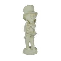Mad Hatter Alice in Wonderland Antiqued White Finish Solid Cement Statue 19 Inch