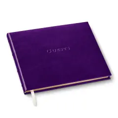 Gallery Leather Birthday Guest Book for Party Celebrations - Hardcover, Bound Leather Sign in Guest Book with 192 Lined Pages for Messages & Photos - 7" x 9" Acadia Plum