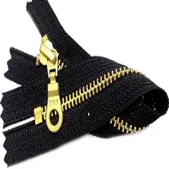 YKK 13" Brass Finished (Special Custom) YKK Zipper Number 5 with Donut Pull Slider Closed Bottom Color Black (1 Zipper/Pack)