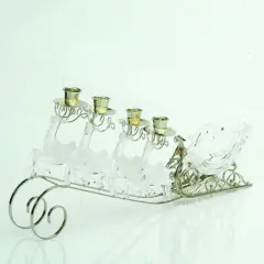 Sterling 20" Clear and Gold Frosted Reindeer Pulled Sleigh Christmas Taper Candle Holder