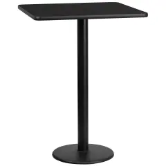 Emma and Oliver 30" Square Laminate Table Top with 18" Round Bar Height Table Base Black
