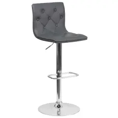 Emma and Oliver Button Tufted Vinyl Adjustable Height Barstool with Chrome Base Gray