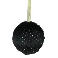 Northlight Polka-Dotted Furry Christmas Ball Ornament - 4" (101mm) - Black and Gold
