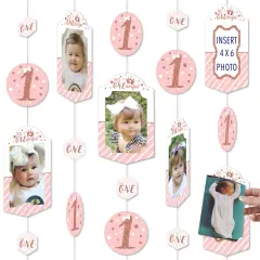 Big Dot of Happiness 1st Birthday Little Miss Onederful - Girl First Birthday Party Vertical Photo Garland 35 Pieces