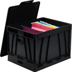 Storex Collapsible Crate with Lid, 9-1/2 Gallon, Black