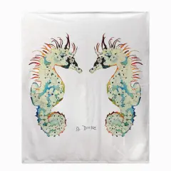Betsy Drake Betsy's Seahorses on White Throw Multicolor