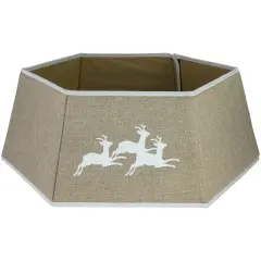 Northlight 26" Beige Burlap with Reindeer Hexagonal Christmas Tree Collar