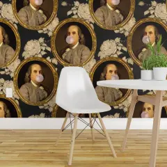 Pre-Pasted Wallpaper 2FT Wide Benjamin Franklin Portrait Historical Botanical Gum Custom Pre-pasted Wallpaper by Spoonflower